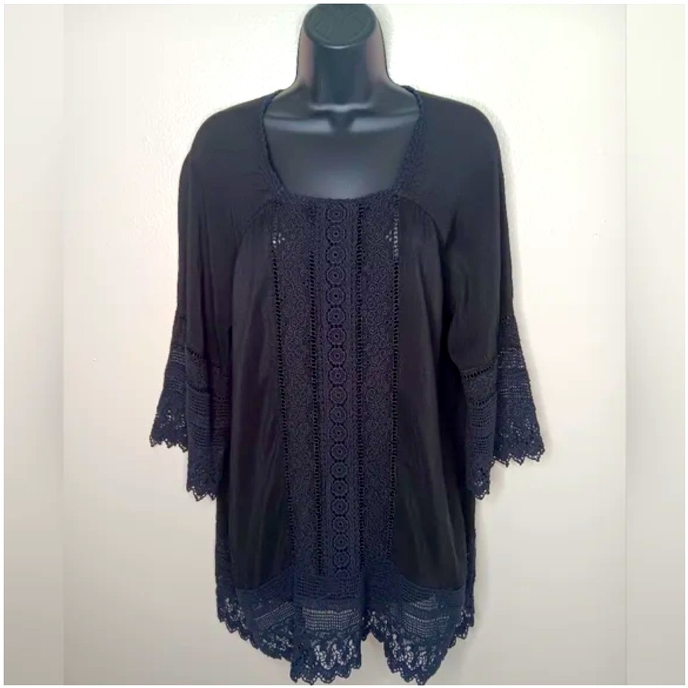 Johnny Was Top witchy dark‎ fairy Eyelet Lace Boho Peasant Tunic Blouse